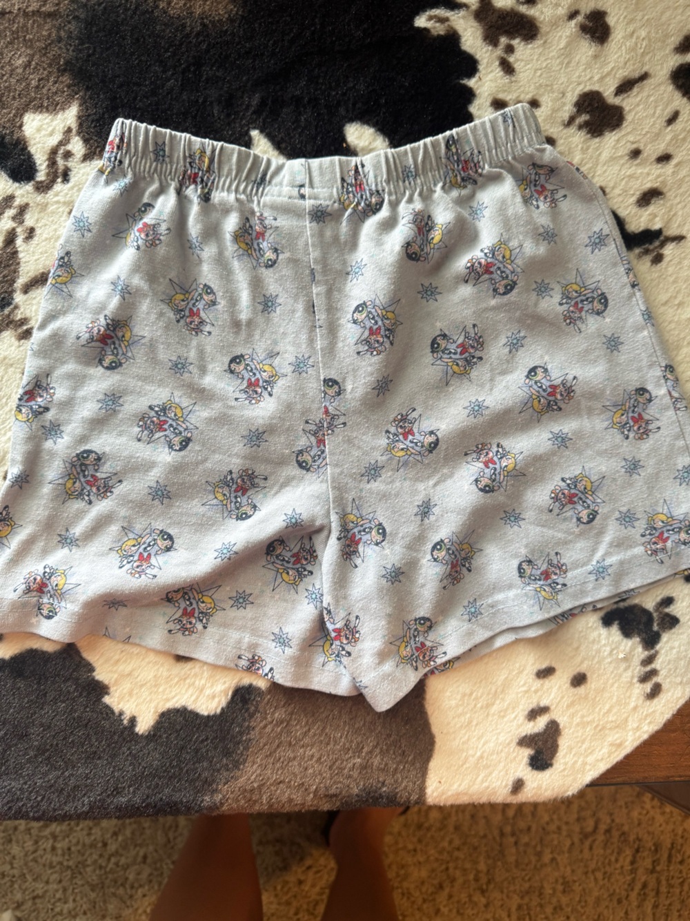 Vintage powerpuff girls Light Blue Shorts with Retro Character Print